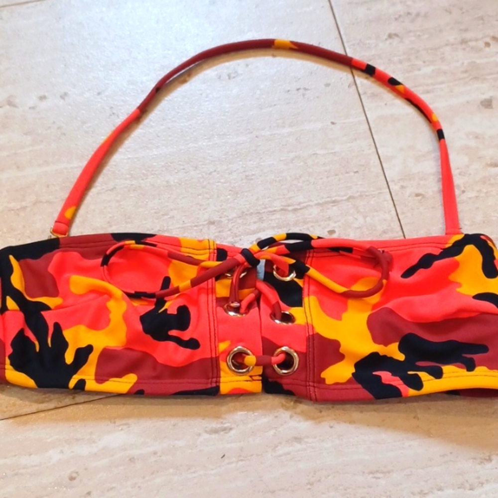 Malibu Dream Girl Orange Camouflage Bandeau Bikini Top